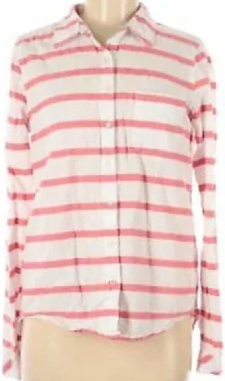 Lovestitch Button Up Roll Tab 100% Cotton Nautical Striped White Red Small